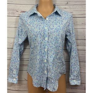 LL Bean Blue Floral Button Down Top